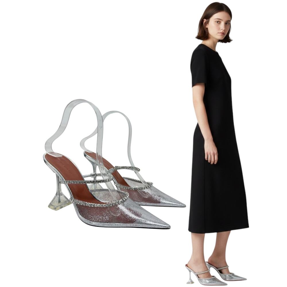 New Amina Muaddi Gilda Crystals Pvc Transparent Mules Size 38